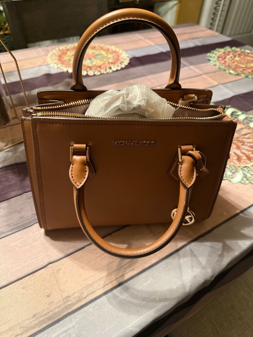 Michael Kors Cognac Leather Structured Satchel